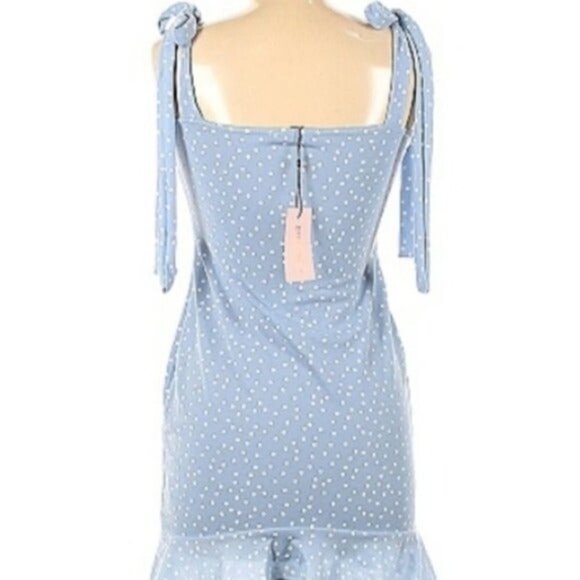 Missguided Mini silhouette Polka dot print Ruffle bue tied straps y2k preppy - Picture 5 of 6